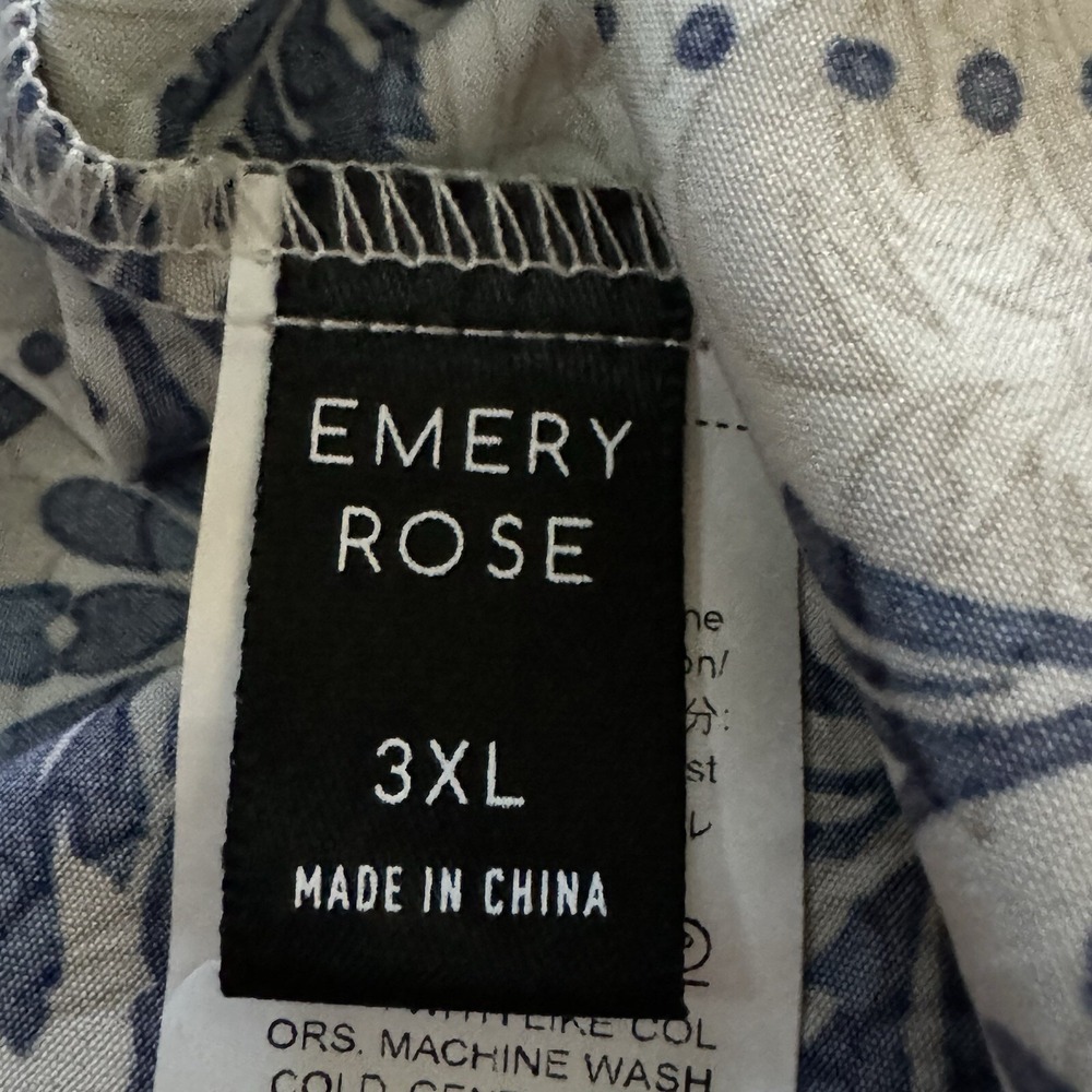 Emery Rose 3X Top Shirt Tan Blue Paisley Cap Short Sleeve Keyhole Scoop Neck - Picture 5 of 6